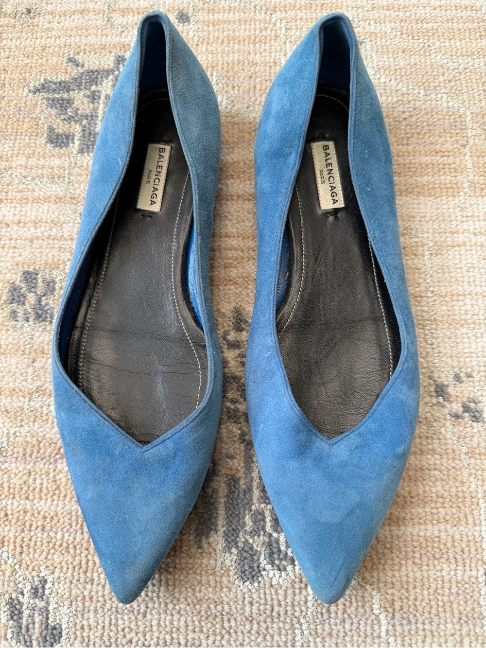 Balenciaga Blue Pointed Toe Suede Flats